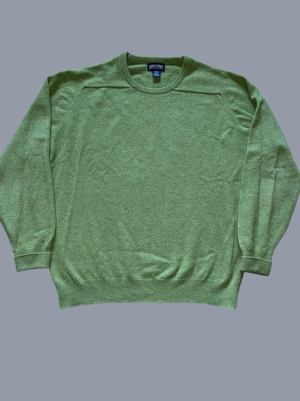 Vintage 90s Lands’ End Green Shetland Wool Crew Neck Sweater Made In Scotland L